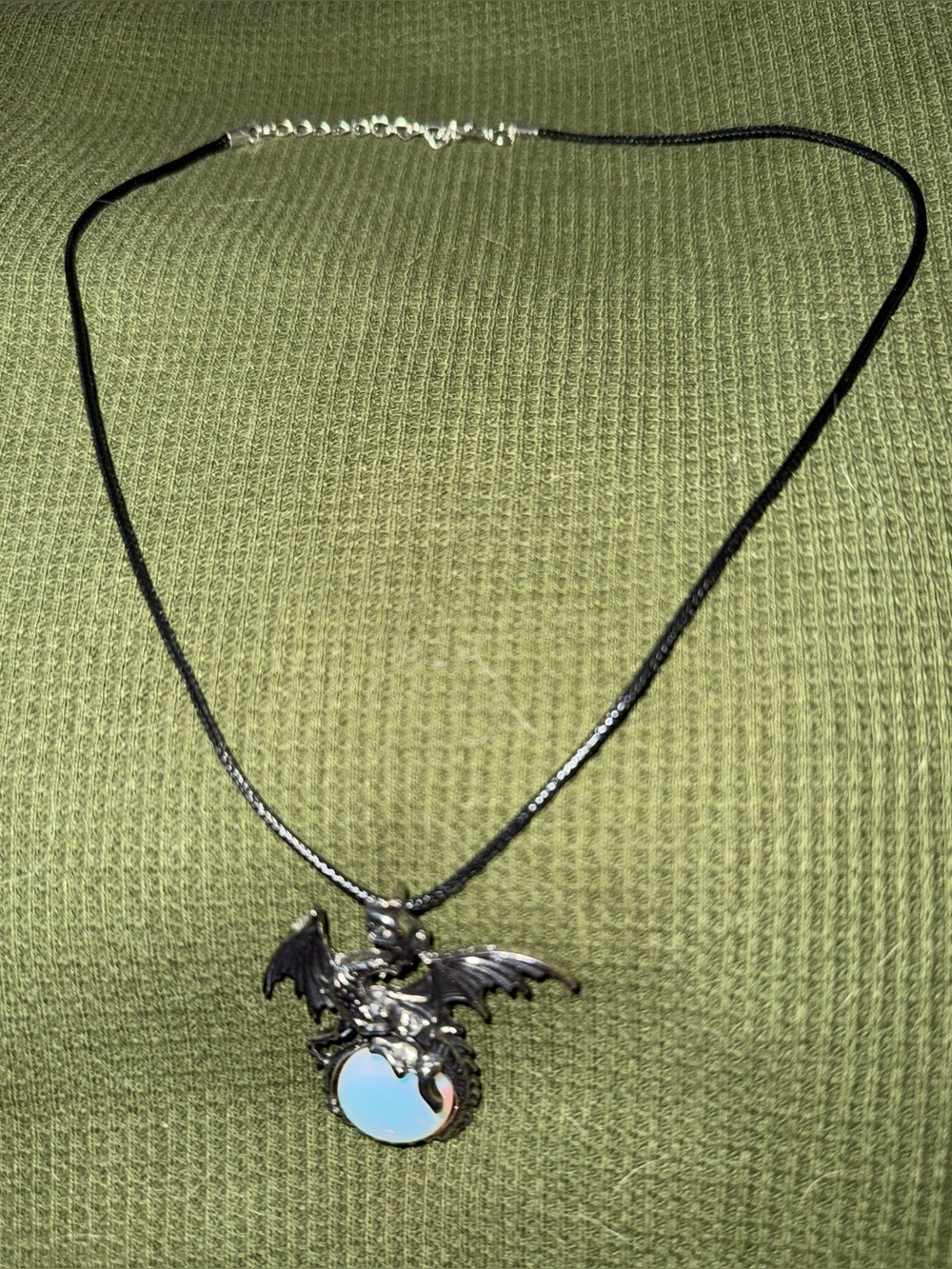 Black Dragon Pendant Necklace with Iridescent Orb - Unbranded